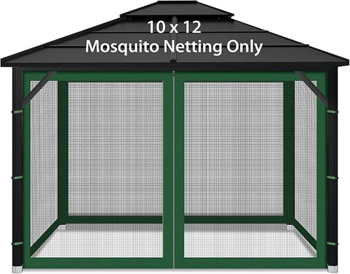 Gazebo Replacement Mosquito Netting Outdoor Universal Gazebo Canopy 4-Panels Screen Sidewalls with Zipper for Patio Garden (Green, 10x12)