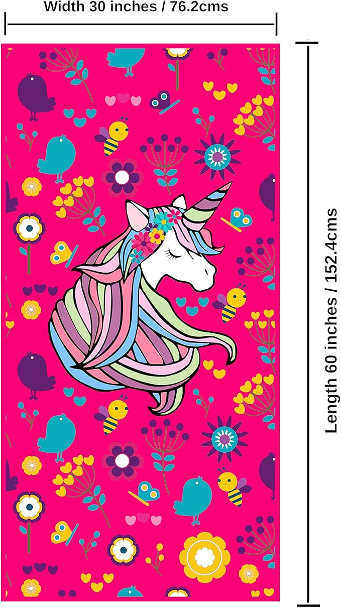 Microfiber Beach Towel for Kids - Thin and Large (30"x60") - Unicorn Hot Pink - Absorbent, quick dry, sand free, lightweight - toddler, girls, boys - For Sports, Pool, Picnic, Camping, Travel, Swim