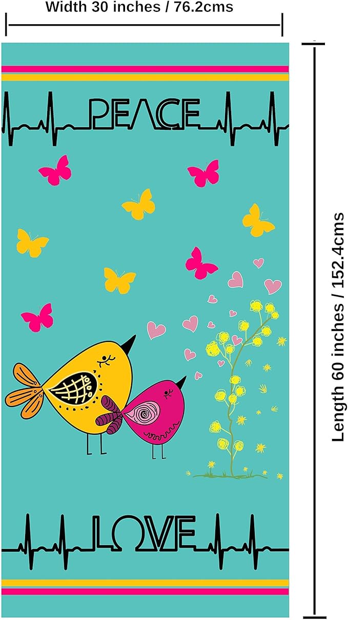 Microfiber Beach Towel for Kids - Thin and Large (30"x60") - Peace Love - Absorbent, quick dry, sand free, lightweight, blanket - toddler, girls, boys - For Sports, Pool, Picnic, Camping, Travel, Swim