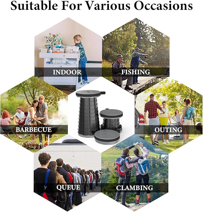 2025 Upgraded Portable Folding Stool, Collapsible Stools, 440lbs Max Weight, Lightweight But Sturdy, Telescoping Foldable Camping Stool for Outdoor Fishing Hiking Travel BBQ