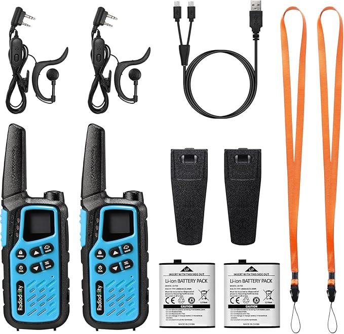 Radioddity FS-T7 Walkie Talkies for Adults Kids Long Range Rechargeable Walky Talky FRS NOAA Two Way Radio, License Free with VOX, USB-C Charging, Flashlight, for Camping Hiking, 2 Pack