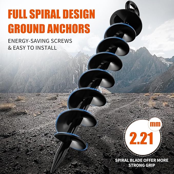 Ground Anchor Screw in, 8 Pack Spiral Trampoline Anchors with Nut and Tool Swing Set Anchors Tent Stakes High Wind Heavy Duty for Sheds, Carports, Mobile Home Black