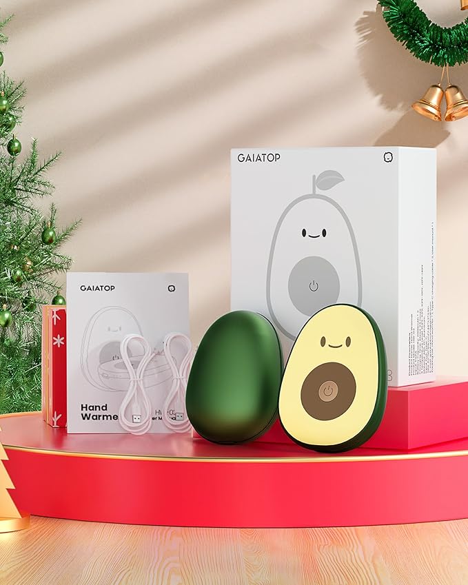 Gaiatop Hand Warmers Rechargeable 2 Pack, 4000 mAh Battery Avocados-Shaped Electric Hand Warmer with 2 PCS USB Cable, Reusable Portable Pocket Hand Heater Hot Hands Gifts for Women Men Camping Hunting