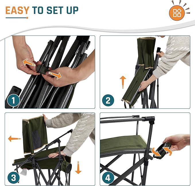 Oversized Folding Camping Chairs for Adults Heavy Duty Camp Chair Support 400 LBS Steel Frame Metal Arm Lawn Chairs with Swivel Cup Holder & Hollow Backrest Extra Large Outdoor Chairs Green