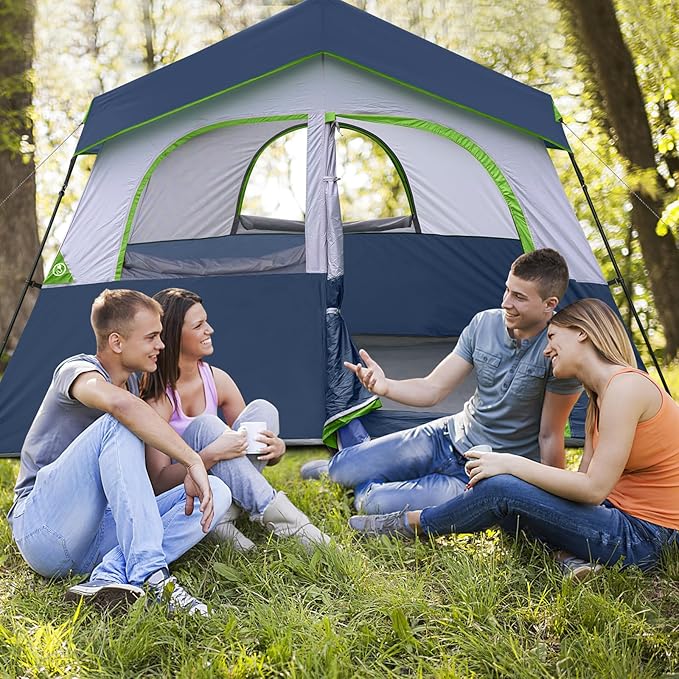 HIKERGARDEN 6-8 Person Camping Tent - Portable Family Cabin Tent for Camp, Windproof Fabric Camp Tent Outdoor for Hiking, Backpacking, Traveling