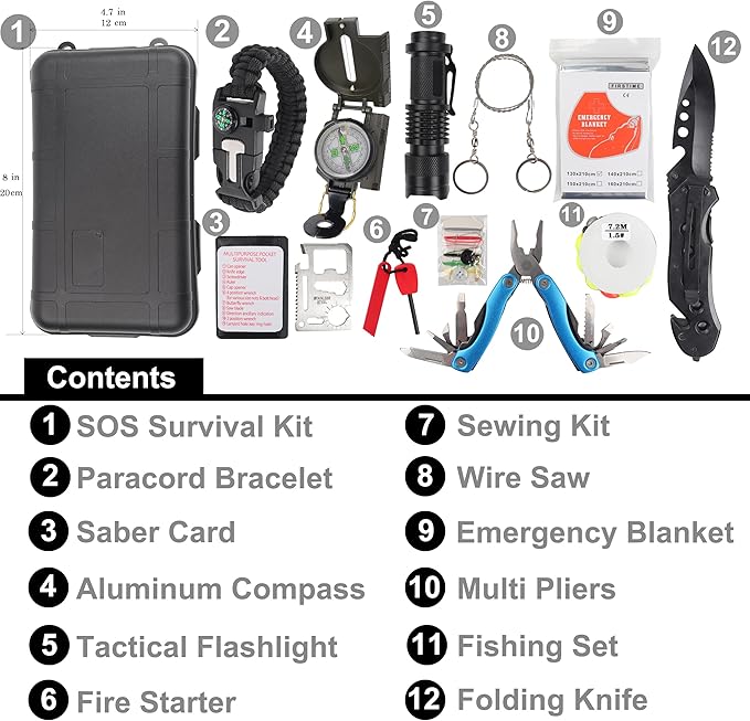 Survival Kit with First Aid and Tactical Tools, Camping Gear, Emergency Survival Gear - Gift for Men