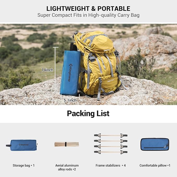 KingCamp Camping Cot, Folding Portable Heavy Duty Ultralight Cots for Adults Camping Tent Hiking Backpacking Mountaineering Travel Indoor Outdoor Indoor Base Camp with Pillow, Support 265 Lbs