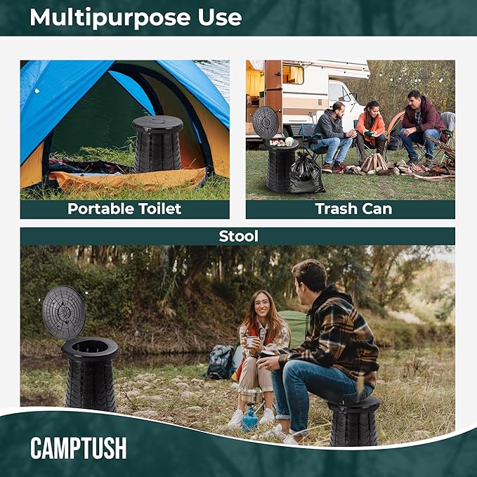 Retractable Portable Toilet for Camping - Large & Height Adjustable - Foldable Camping Toilet for Hiking/Travel | Portable Potty for Adults, Kids and Outdoor Car Camp
