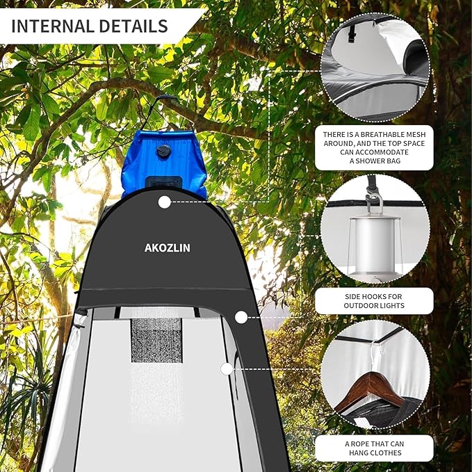 AKOZLIN Portable Pop Up Shower Tent with Camping Toilet for Camping Beach Outdoor Use 47.2" Lx47.2 Wx74.8 H