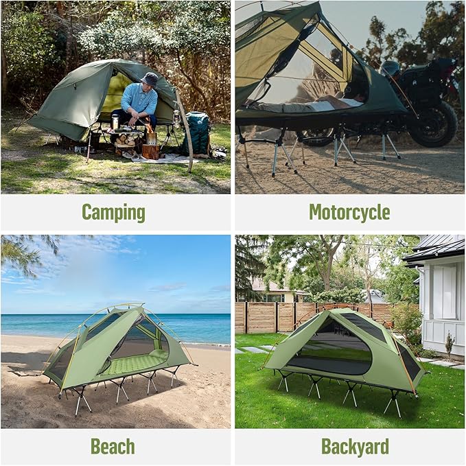 Night Cat Camping Cot Tent for 1 Person Off Ground Elevated Tent Cot Foldable Camping Sleeping Bed with Rainfly Waterproof Green