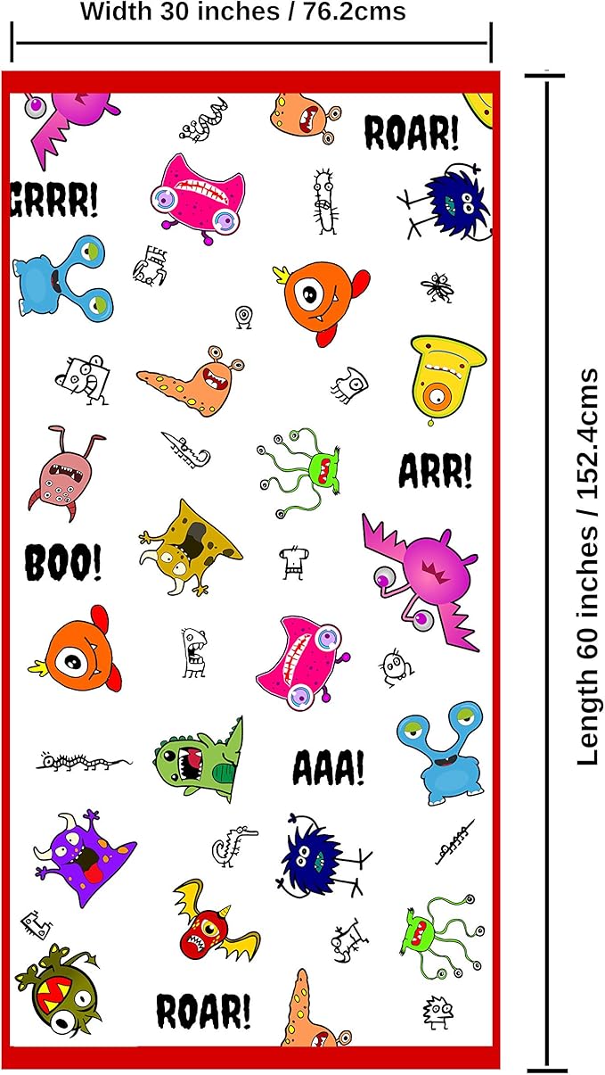 Microfiber Beach Towel for Kids - Thin and Large (30"x60") - Monsters - Absorbent, quick dry, sand free, lightweight, blanket - toddler, girls, boys - For Sports, Pool, Picnic, Camping, Travel, Swim