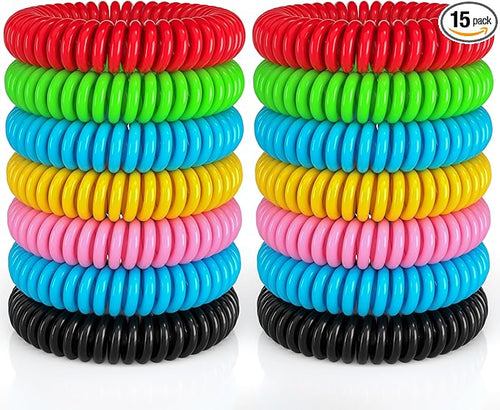 15 Pack Mosquito Repellent Bracelets, DEET-Free Mosquito Bands for Adults and Kids, Individually Wrapped Repellent Wristbands for Outdoor Camping Fishing Traveling