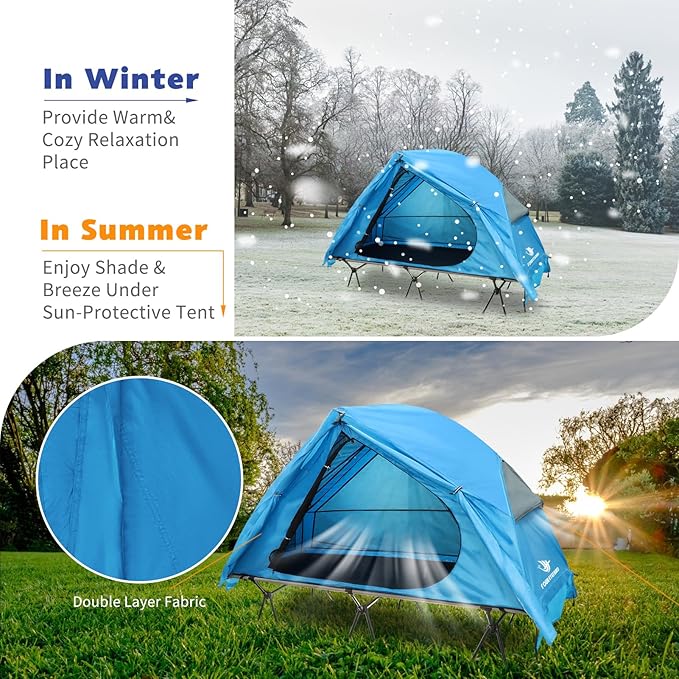 4-in-1 Camping Cot Tent, Foldable Elevated Tent Set for 1 Person to Use, Elevated Camping Bed Tent for Outdoor Hiking, Camping