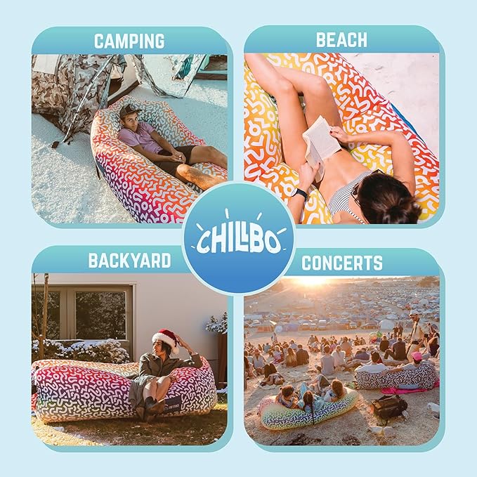 Chillbo Shwaggins Inflatable Couch – Cool Inflatable Chair Easy Setup Perfect for Hiking Gear, Beach Chair and Music Festivals.(Rainbow Swizzle)