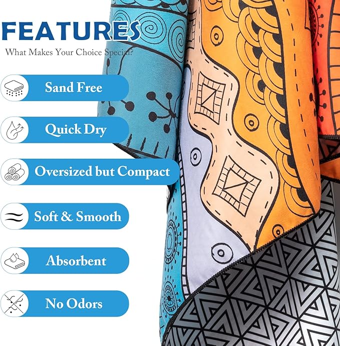 Your Choice Microfiber Beach Towels, Sand Free Beach Towel, Quick Dry Beach Towel, Extra Large Beach Towels for Adults, Kids (67x35 Inch, 60x30 Inch), Travel Towel, Camping Towel