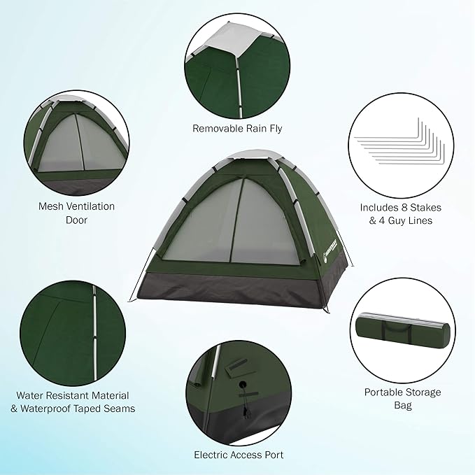2 Person Camping Tent with Rain Fly and Carrying Bag - Water-Resistant Outdoor Tent for Backpacking, Hiking, or Festivals by Wakeman Outdoors