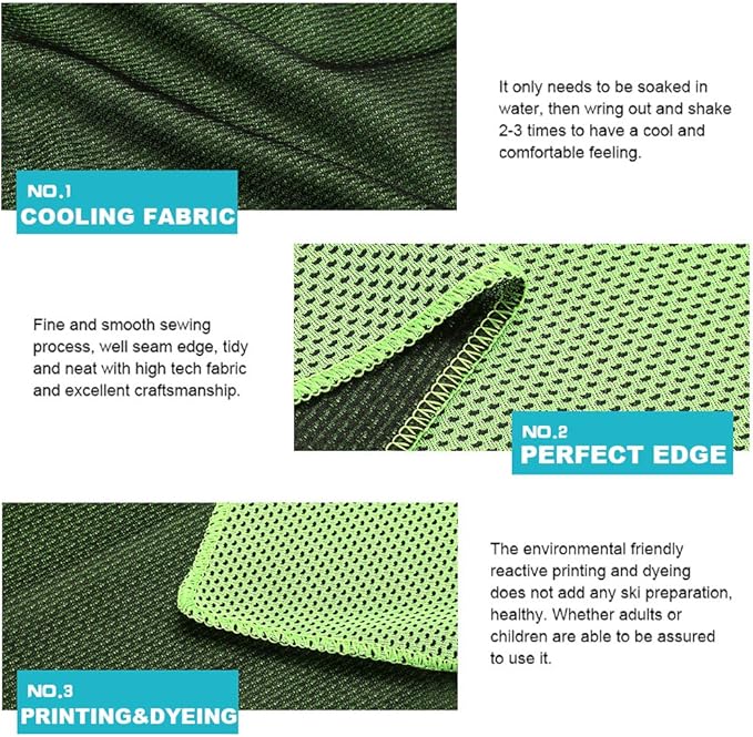 10 Pack Cooling Towels Bulk Microfiber Ice Towel Quick Dry Breathable Chilly Sweat Towel Stay Cool Towel for Neck Face Yoga Gym Workout Running Pilates Beach with Carabin Bag, 40x12'', Green
