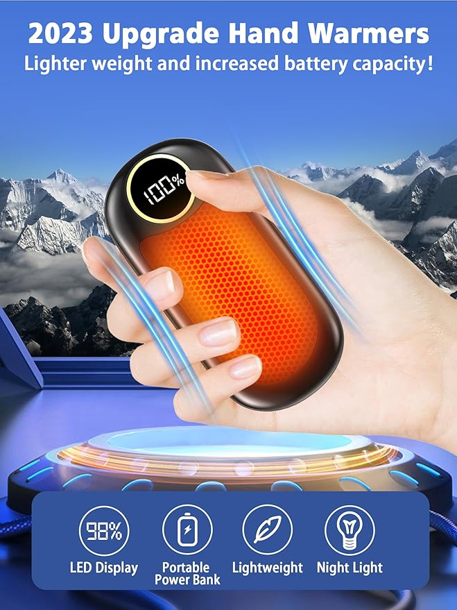 Hand Warmers Rechargeable, 14000mAh Electric Hand Warmer Max 18Hrs Warmth, Dual-Sided Hand Warmers Reusable Heat Up to 131℉, Portable Gloves Handwarmers for Raynauds, Hunting, Golf, Football, Camping