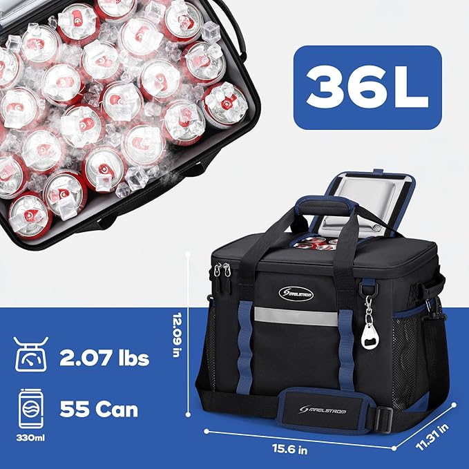 Maelstrom Soft Cooler Bag,Collapsible Soft Sided Cooler,24/30/60/75 Cans Beach Cooler,Ice Chest,Large Leakproof Camping Cooler,Portable Travel Cooler for Grocery Shopping,Camping,Road Trips