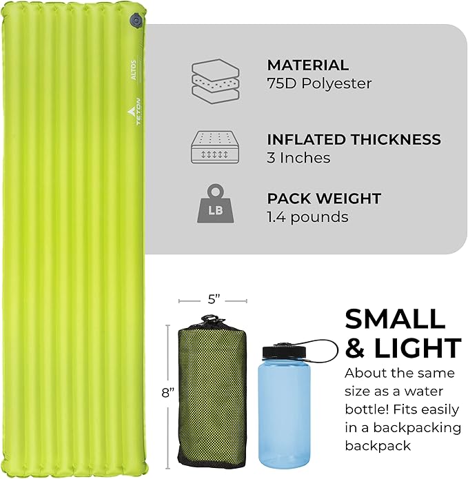 Teton Self Inflating Sleeping Pad, Inflatable Camping Sleeping Pads, Compact Mat for Camping, Backpacking, and Hiking.