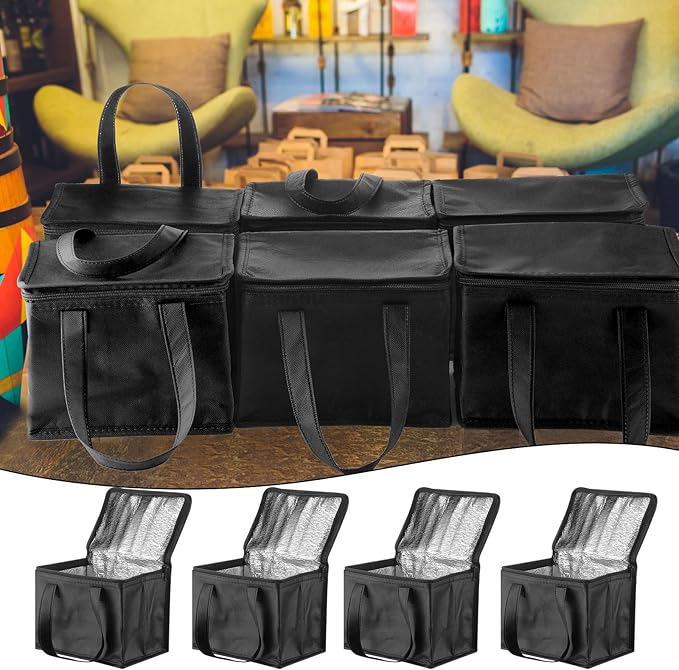 Lallisa 24 Pack Insulated Lunch Bags Bulk Reusable Leakproof Waterproof Thermal Cooler Bags Insulated Beverage Box for Office Picnic Snack Women Men(Black)