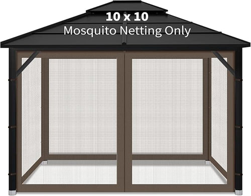 Gazebo Replacement Mosquito Netting Outdoor Universal Gazebo Canopy 4-Panels Screen Sidewalls with Zipper for Patio Garden Yard Backyard (Mosquito Net Only) (10x10, Coffee)