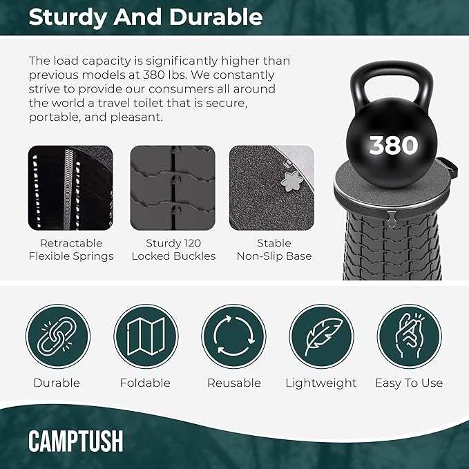 Retractable Portable Toilet for Camping - Large & Height Adjustable - Foldable Camping Toilet for Hiking/Travel | Portable Potty for Adults, Kids and Outdoor Car Camp