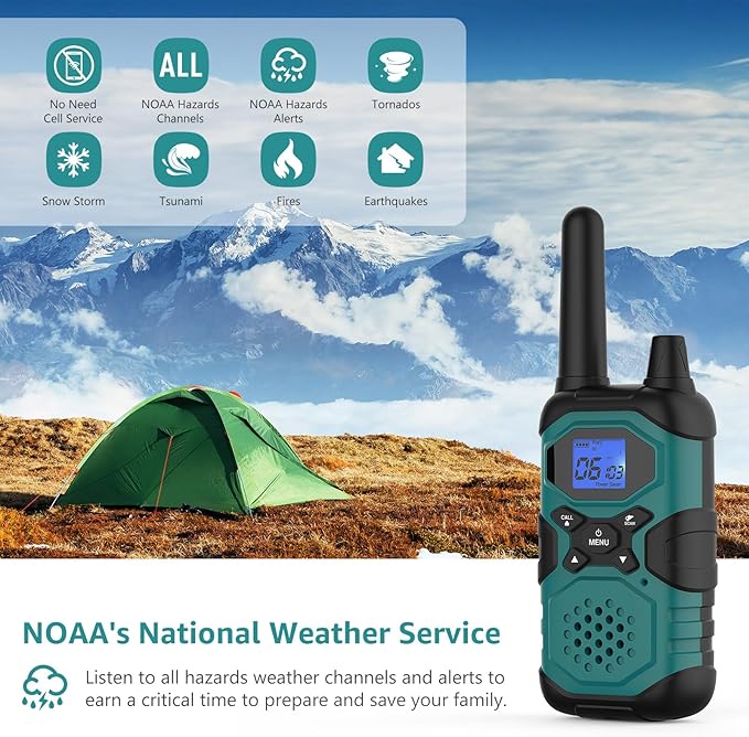 Walkie Talkies for Adults Rechargeable Long Range 6 Pack, Family 2 Way Radio NOAA Walkie-Talkie with Earpiece USB Cable 4500mAh Battery for Farm Warehouse Working Camping Hiking Hunting Cruise