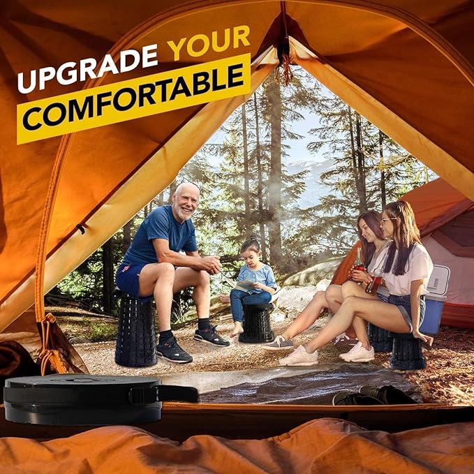 ALEVMOOM Upgraded 19.7" Collapsible Stool with Thickened Cushion, Telescoping Stool Foldable for Adults, 1000lbs Max Weight, Heavy Duty Portable Chair for Outdoor Travel&Camping