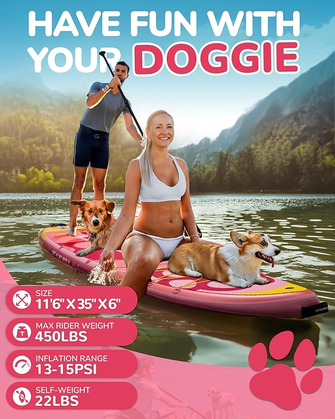11'6×35" Super Wide Inflatable Stand Up Paddle Board, Ultra Stable Wide SUP for 2+1 People/Family/Big Size, 100L Backpack, All-Round Sup Board, US Big Fin