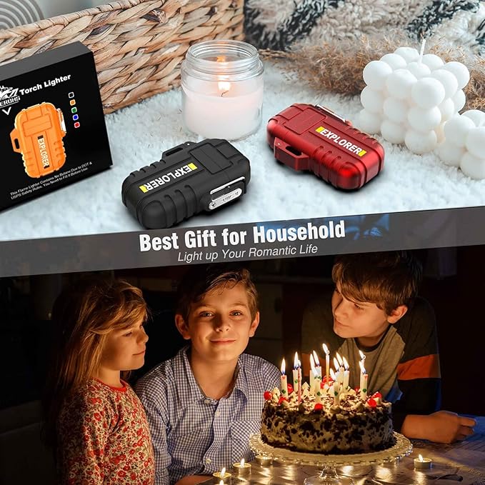 Torch Lighter, 2 Pack Butane Lighter, Windproof Outdoor Gas Lighter Adjustable Jet Flame Lighters, Fireplace Fireworks Grill Camping BBQ Lighter, Gifts for Men. (Black+Red)(Without Butane)