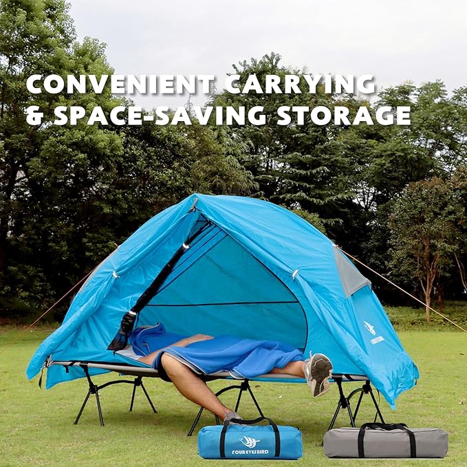 4-in-1 Camping Cot Tent, Foldable Elevated Tent Set for 1 Person to Use, Elevated Camping Bed Tent for Outdoor Hiking, Camping