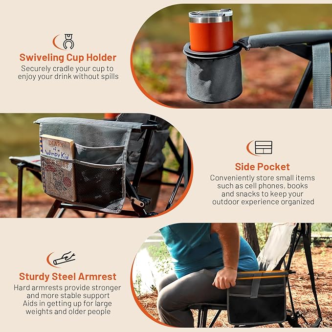 TIMBER RIDGE Oversized Heated Camping Chair with Lumbar Support, Portable Folding High Back Chair Heavy Duty for Adults Supports 450 LBS for Outdoor Camping, Lawn, 2 Pack
