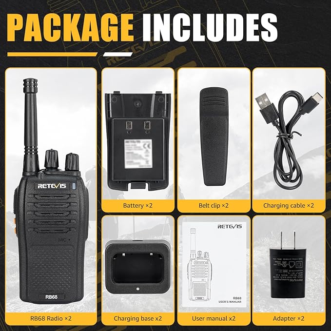 Retevis RB68 Portable 2 Way Radios,New Version of H-777, Two Way Radio with Charging Base,LED Flashlight, Rechargeable Walkie Talkies for Adults Family Outdoor(2 Pack)
