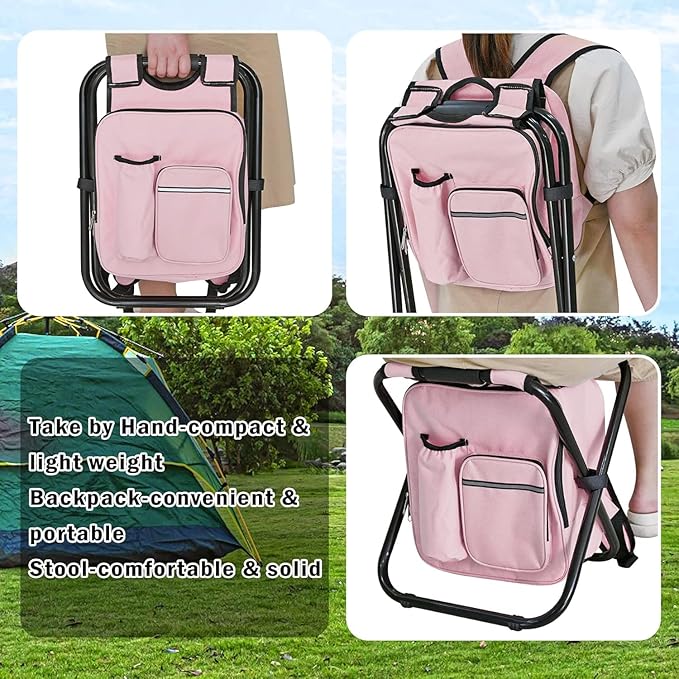 Kikerike Backpack Stool Cooler Chair Heavy Duty 400 LBS Max Load Portable Lightweight Stool Backpack Folding Fishing Cooler Seat for Camping Hunting Fishing
