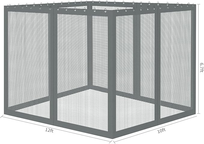 Gazebo Universal Replacement Mosquito Netting, 10' x 12' Outdoor Mesh Netting Screen 4-Panel Sidewall with Zipper for Patio Canopy Garden Porch Pergolas and Backyard, Gray(Mosquito Net Only)