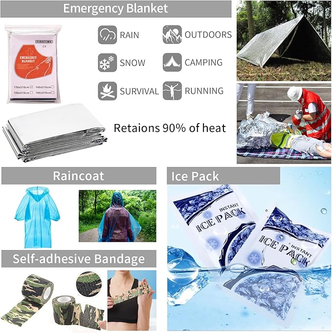 Emergency Survival Kit, Camping First Aid Survival Kit with Molle Pouch for Earthquake Preparedness Outdoor Adventure, Black