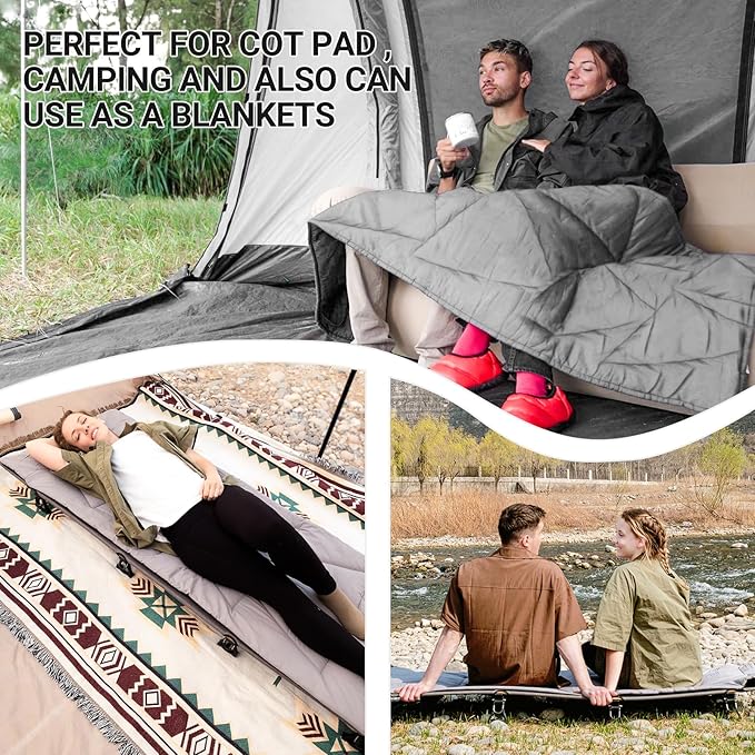 KingCamp Cot Pad Topper for Camping, Soft Warm Non-Slip Cot Mattress, Comfortable Lightweight Sleeping Mat for Outdoor & Indoor, Picnic, Hiking, Backpacking, Yoga