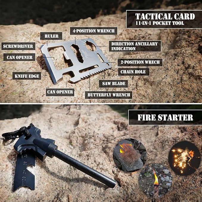 Emergency Survival Kit with First Aid, Tools, and Camping Gear - Gift for Men