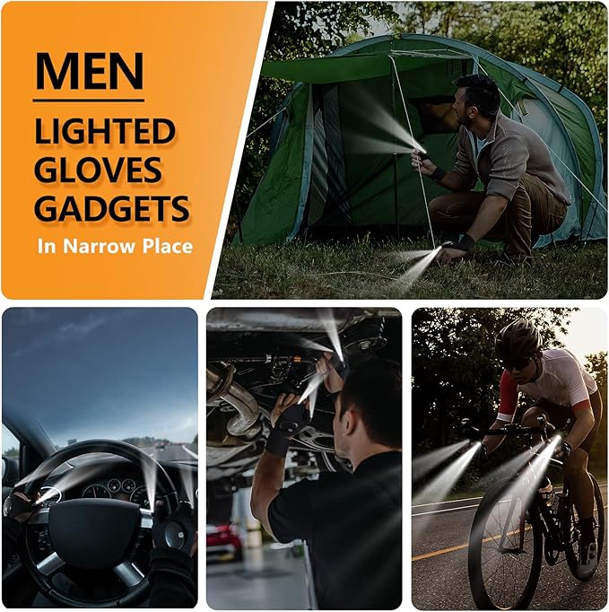 Valentine's Day Gifts for Men, Fathers Day Gift, LED Flashlight Gloves, Mens Gifts, Gadgets for Men, Birthday Gifts for Dad Husband Him, Unique Tool Camping Accessories Fishing