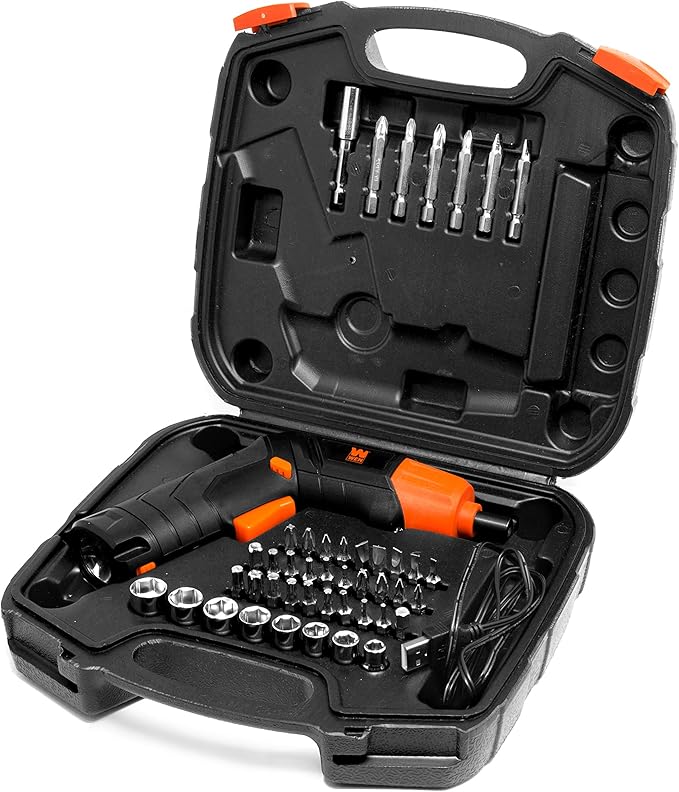 WEN 49140 4V Max Lithium Ion Rechargeable Cordless Electric Screwdriver and Flashlight with Carrying Case and 40+ Accessories