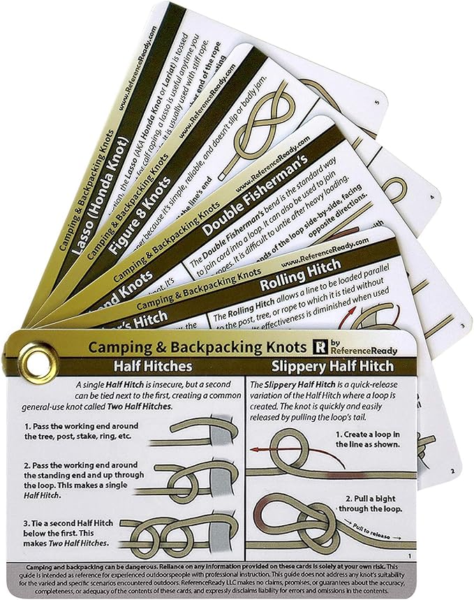 Outdoor Knots - Waterproof Knot Tying Cards with Mini Carabiner - Includes 22 Rope Knots for Camping, Backpacking, & Scouting Scenarios