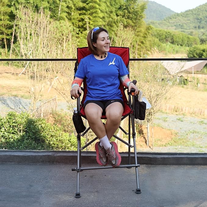 Extra Tall Folding Chairs for Adults 330lbs, Portable Bar Height Foldable Director Chairs for Camping Outside, Comfortable with Makeup Pocket, High Back and Footrest,Red