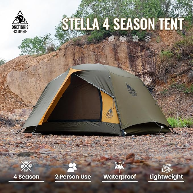 OneTigris Stella 4 Season Camping Tent Backpacking 2 Person Waterproof Lightweight Easy Setup Instant 3000mm Waterproof Rating Outdoor Hiking Tent