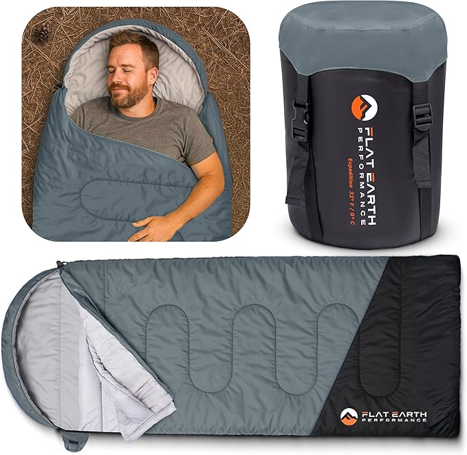 Expedition Sleeping Bag with Compression Sack – 32°F/0°C for Teens/Adults Up to 6'2", Lightweight, Water-Resistant, Backpacking Sleeping Bag for Camping, Hiking