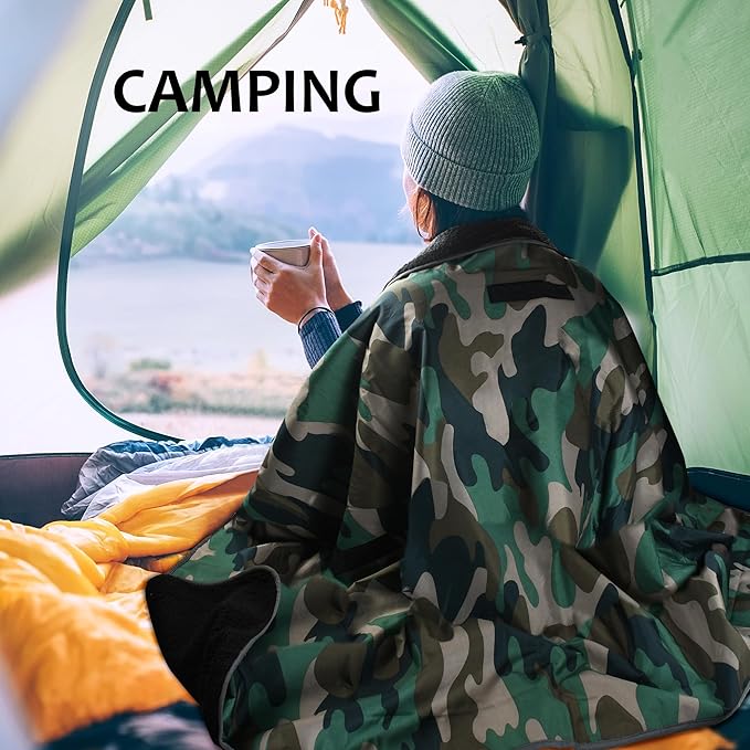 Tirrinia Outdoors Waterproof Throw Blanket, 51”x 59” Sherpa Fleece Stadium Windproof Mat for Boat, Traveling, Camping, Hiking, Football - Machine Washable