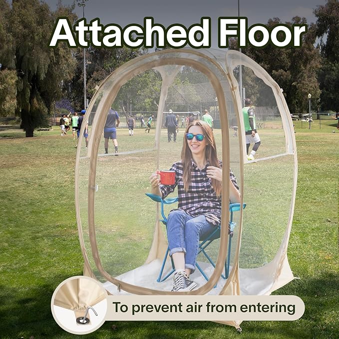 EighteenTek Pod All Weather Sports Tent with Attached Floor, Instant Outdoor Bubble Tent, Rainproof Camping Sun Shelter for Sports Events Camping Fishing Cheering, 1-4 Persons