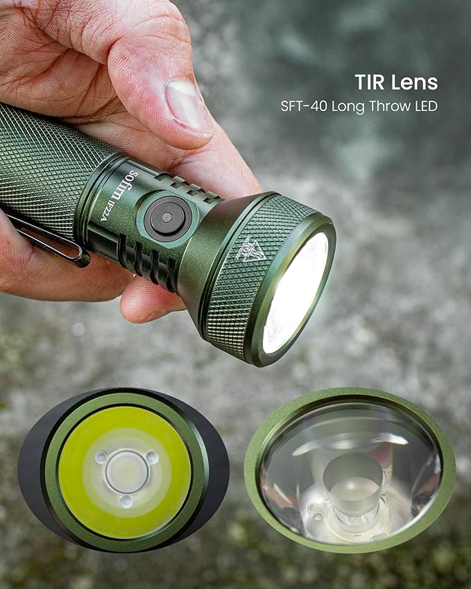 77outdoor Sofirn IF22A Rechargeable Flashlight, 2100 High Lumen 690m Max Powerful Thrower Flashlight with SFT-40 LED, TIR Lens, Powerful Output for Hiking (Green)