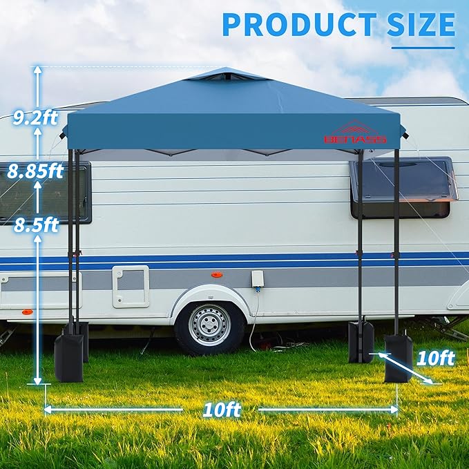 10x10 Pop Up Canopy with Sidewalls, Easy Up Canopy Tent, Heavy Duty Tents for Parties, One Person Set Up Event Tent, Light Blue