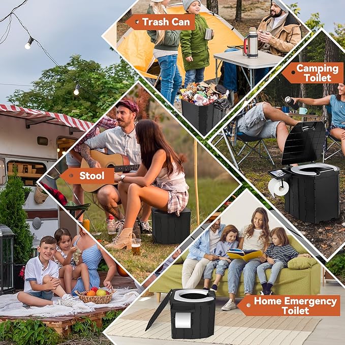 Portable Camping Toilet Upgraded Soft Camp Toilet Seat with Paper Holder- Travel Potty Perfect for Emergency Preparedness, Backcountry, Car, Boat, Road Trips.
